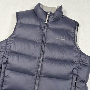 Eddie Bauer Vest Mens Large Blue Goose Down Puffer Full Zip Outdoor Warm Nylon